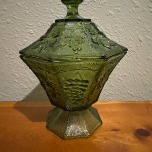 Anchor Hocking Avocado Green Glass Candy Dish
